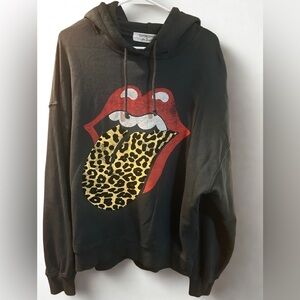 Daydreamer Free People Leopard Tongue Rolling Stones Black Hoodie  Size S